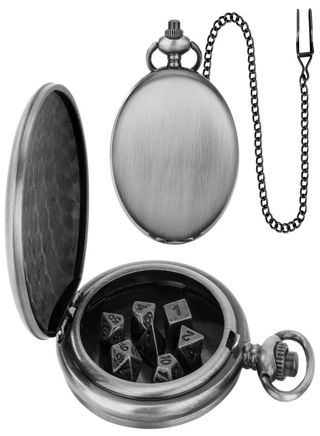 Keller & Weber Mini DND Dice Set with Smooth Pocket Watch Shell Case, 7pcs Polyhedral Metal D&D Dice Accessories, DND Gifts with Box for Player, Role Playing Board Games Accessories, DND Gifts, Dark Silver - Image 1